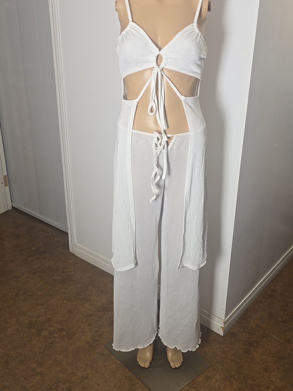 4pce White Mesh & Spandex Beach Vacation Set - Small